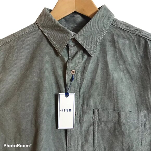 ROWM Mens Medium Long Sleeve Lightweight Corduroy Shirt Olive Green - Picture 2 of 5
